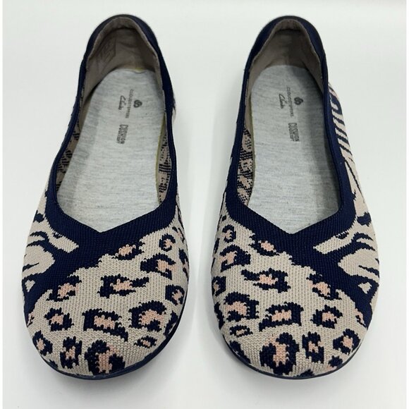 Clarks Cloudsteppers Carly Wish knit ballet flats Size 9 Navy animal print EUC - Picture 3 of 9
